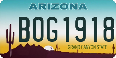 AZ license plate BOG1918
