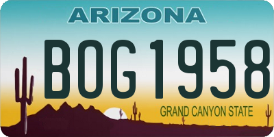AZ license plate BOG1958