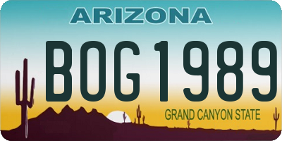 AZ license plate BOG1989