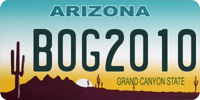 AZ license plate BOG2010