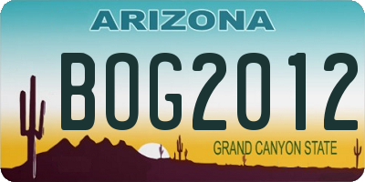AZ license plate BOG2012