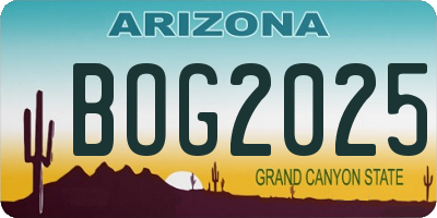 AZ license plate BOG2025