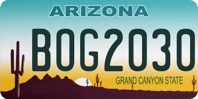 AZ license plate BOG2030