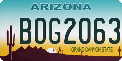 AZ license plate BOG2063