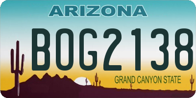 AZ license plate BOG2138
