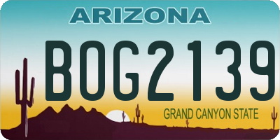 AZ license plate BOG2139