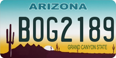 AZ license plate BOG2189