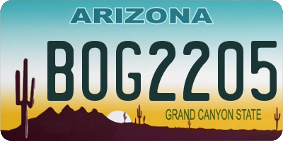 AZ license plate BOG2205