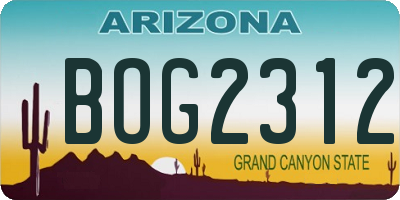AZ license plate BOG2312