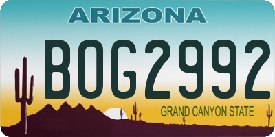 AZ license plate BOG2992