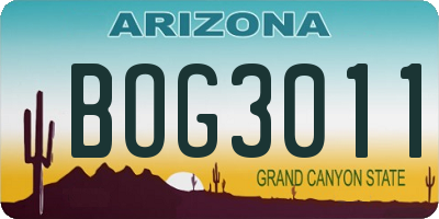 AZ license plate BOG3011