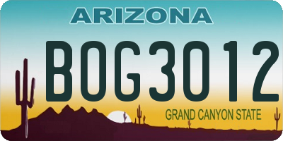 AZ license plate BOG3012