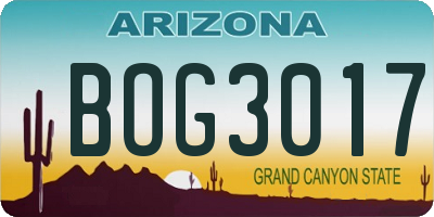 AZ license plate BOG3017