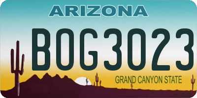 AZ license plate BOG3023