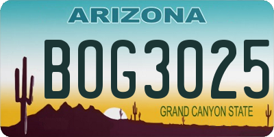 AZ license plate BOG3025