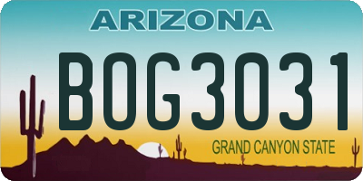 AZ license plate BOG3031