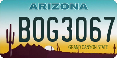 AZ license plate BOG3067