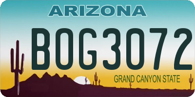 AZ license plate BOG3072