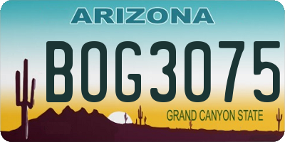 AZ license plate BOG3075