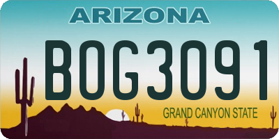 AZ license plate BOG3091