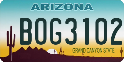 AZ license plate BOG3102