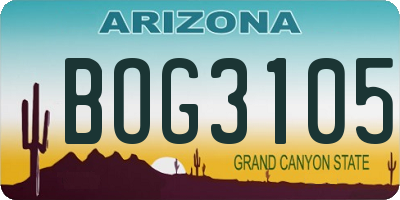 AZ license plate BOG3105