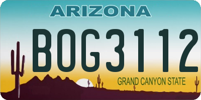 AZ license plate BOG3112
