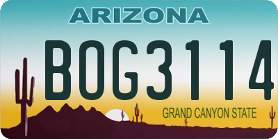 AZ license plate BOG3114