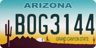 AZ license plate BOG3144