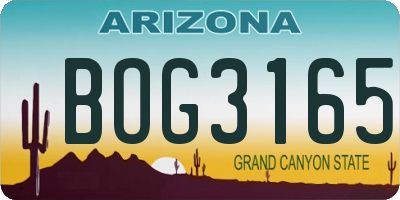 AZ license plate BOG3165