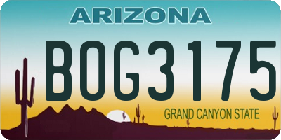 AZ license plate BOG3175