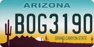 AZ license plate BOG3190
