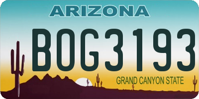 AZ license plate BOG3193