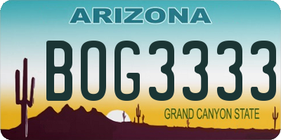 AZ license plate BOG3333