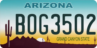 AZ license plate BOG3502