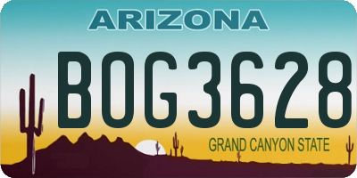 AZ license plate BOG3628