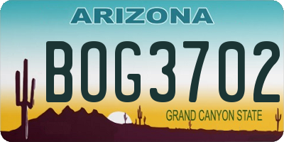 AZ license plate BOG3702