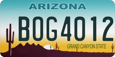 AZ license plate BOG4012