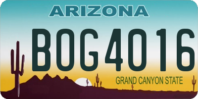 AZ license plate BOG4016