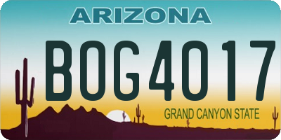 AZ license plate BOG4017