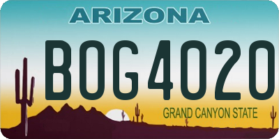 AZ license plate BOG4020
