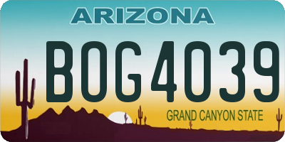 AZ license plate BOG4039