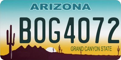 AZ license plate BOG4072