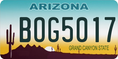 AZ license plate BOG5017