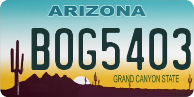 AZ license plate BOG5403