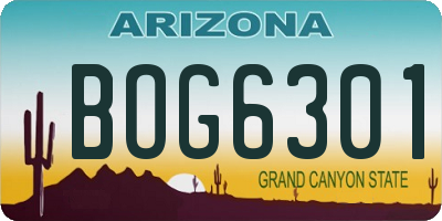 AZ license plate BOG6301