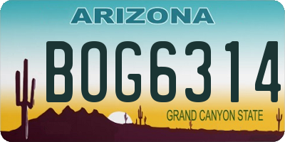 AZ license plate BOG6314