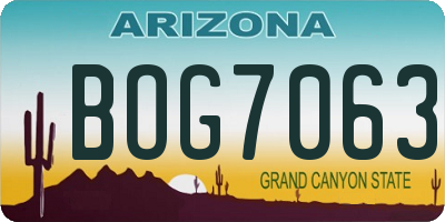 AZ license plate BOG7063
