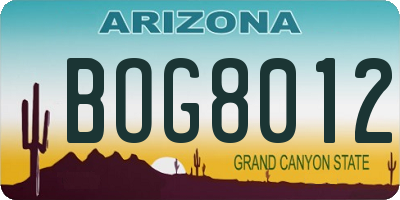 AZ license plate BOG8012