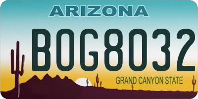 AZ license plate BOG8032